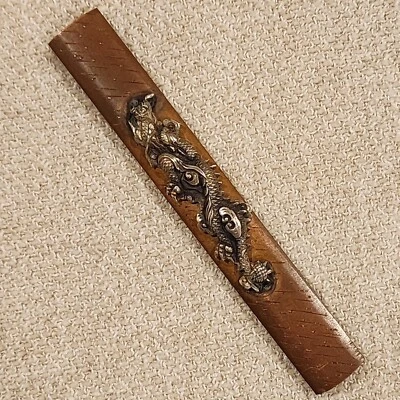 Attractive Copper Kozuka with Silver Dragon. Edo Era.  - Image 1 of 4