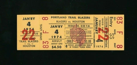 January 4 1974 Trail Blazers v Rockets Ticket Stub Calvin Murphy 33 PTS Johnson* Cover