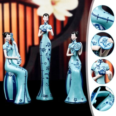 Elegantes figuras de dama estilo chino estatuilla de cerámica adornos para el hogar decoración azul Foto 1 de 4