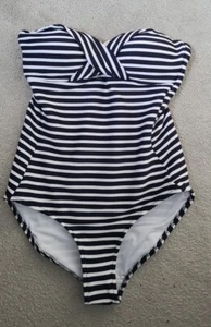 John Lewis Nirvana Stripe Twist Front Bandeau Swimsuit Navy/White, Size 12 BNWT - Picture 1 of 7