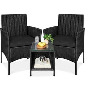 3-Piece Outdoor Wicker Conversation Patio Outdoor Bistro Set,with 2 Chairs,Table - Picture 1 of 7