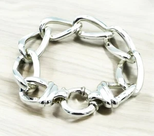 Chic 925 Sterling Silver Curb Link Bracelet - 8" Oval with Secure Ball Lock 1448 - Picture 1 of 4