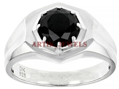 Piedra preciosa de ónix negro natural con anillo de plata enchapado en oro blanco de 14K para hombre #28 Foto 1 de 4