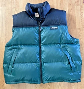 Woolrich 100% Goose Down Nylon Vest Outdoor Wear Black/Green XL Adjustable Hem - Picture 1 of 10