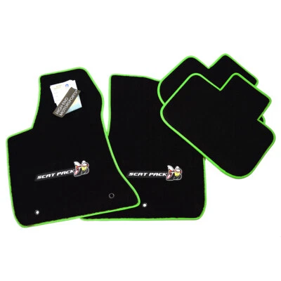 Scat Pack Dodge Charger Floor Mats Black 4PC Go Green Trim Premium 32oz UpGrade - Image 1 of 3