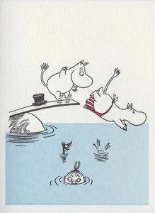 Moomin Greeting Card Letterpressed Swimming Putinki - Picture 1 of 1
