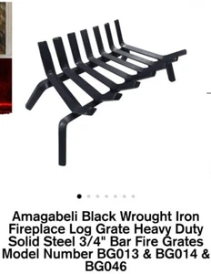 Amagabeli Black Wrought Iron Fireplace Log Grate Heavy Duty Solid Steel 3/4" Bar - Picture 1 of 7