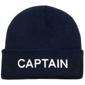 Beanie MÜTZE Marine Motiv Yachting Fun Bootsmütze "CAPTAIN" doppelte Stärke navy - Bild 1 von 1