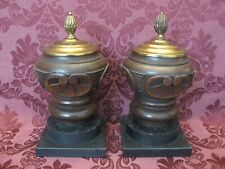 Vintage Carved Mahogany Finials w/Brass Tops and Soapstone Bases - Very Nice!