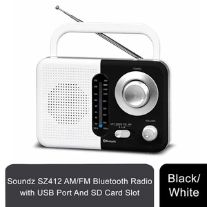 Soundz SZ412 AM/FM Bluetooth Radio with USB Port And SD Card Slot, Black/White - Picture 1 of 8