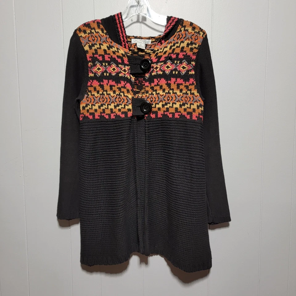 Cárdigan Suéter Plumero Y2K Vintage RXB Negro Con Capucha Botón Frontal Usado en Excelente Condición Foto 1 de 4