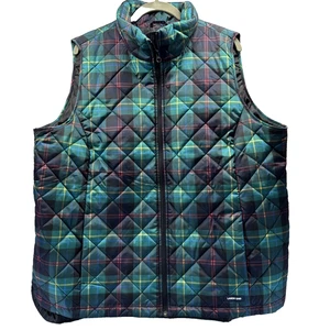 Lands End Puffer Vest Women's Plus 1X (16-18) Water Resistant Green Tartan Plaid - Picture 1 of 11