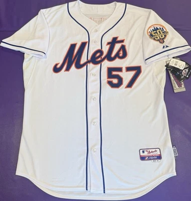 Camiseta deportiva auténtica 2012 Johan Santana #57 de los New York Mets 50 aniversario majestuosa 48 Foto 1 de 4