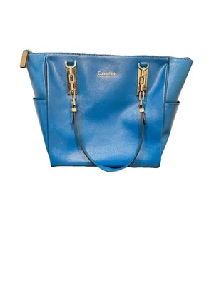 Bolso de Mano Calvin Klein Cuero Genuino Azul Foto 1 de 4