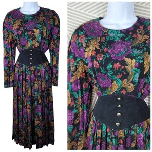 Vintage 90s Dress size 10 12 Medium Floral alt long Midi Grunge Royalcore Sexy - Picture 1 of 10