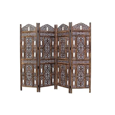 Portable 4,Panel Room Divider, 72x80 Inches Antique Brown Wood Screen with - Image 1 of 4