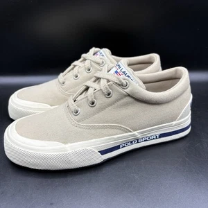 Scarpe Ralph Lauren Polo Sport donna beige basse pizzo tela taglia 7,5 #WC3116B - Foto 1 di 11