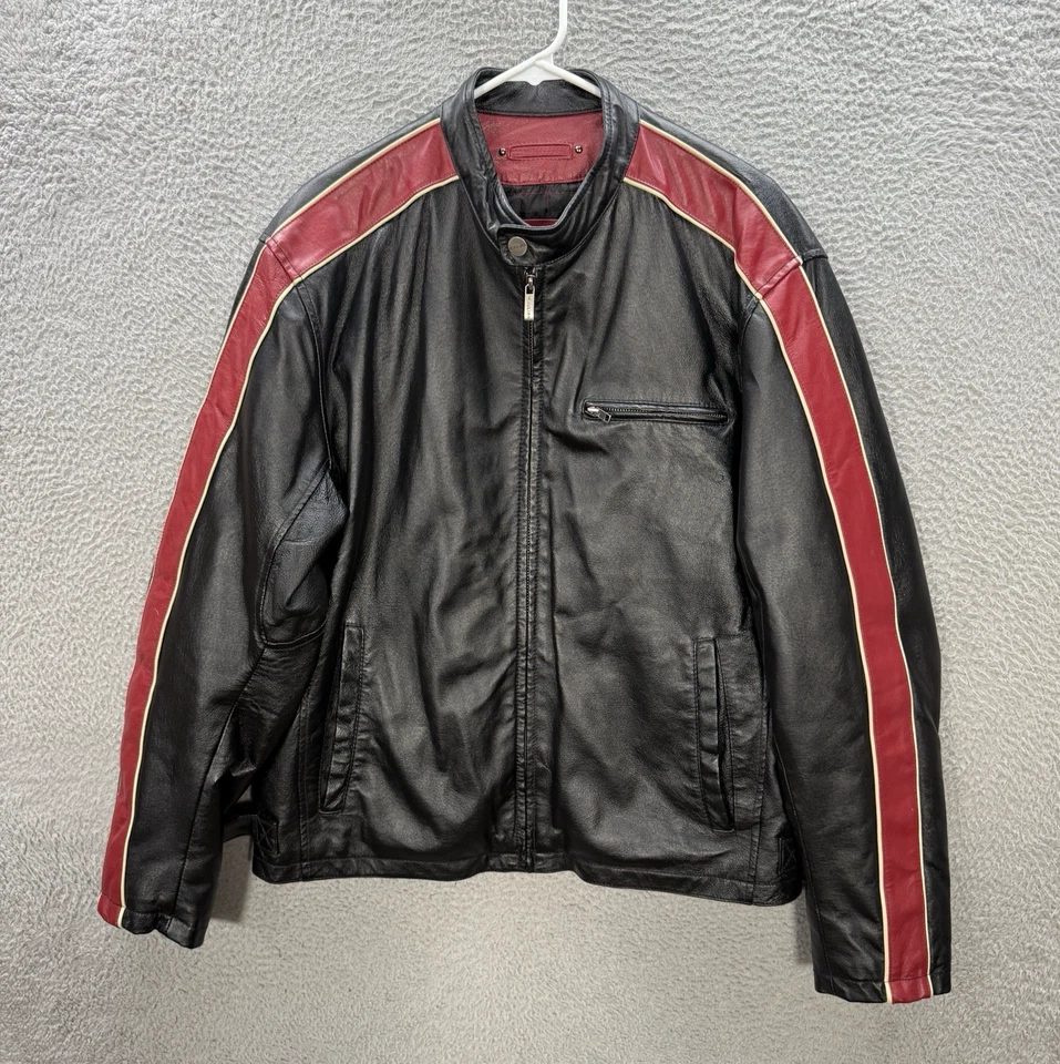 Chaqueta de cuero Wilsons M Julian para hombre grande negra roja café corredor motocicleta motociclista Foto 1 de 4