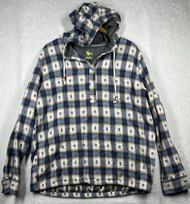 Modern Amusement Men's Size XL Blue & Brown Hooded Pullover Long Sleeve Flannel - Image 1 of 4