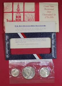 1976 UNITED STATES BICENTENNIAL SILVER UNCIRCULATED SET (3 PC) w/ OGP - Picture 1 of 4