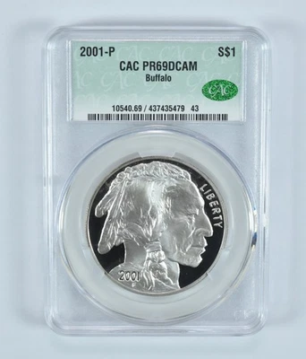 2001-P Buffalo Commemorative Silver Dollar PR69 DCAM CAC CACg *7046 - Image 1 of 4