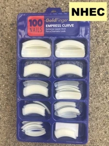 KISS GOLD FINGER 100 NAILS EMPRESS CURVE EXTREME UPPER ARCH # NHEC LONG LENGTH - Picture 1 of 3