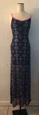 NUEVO CON ETIQUETAS VESTIDO DE MALLA FIRE LOS ANGELES DISEÑADOR PEQUEÑO MUJER LARGO MULTICOLOR Foto 1 de 4