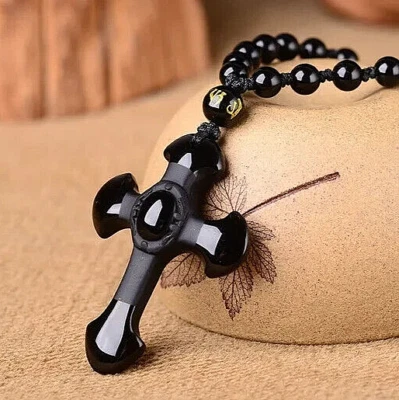 黑曜石吊坠项链珠宝十字架吊坠珠宝首饰男式女式吊坠 — 第 1/4 张图片