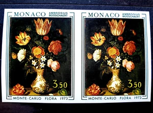 Monaco 1973 imperf Stamps Pair - Flowers - MNH - Full Issue YT €100.00 - Picture 1 of 3