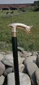 Vintage Walking Stick Wooden Style Cane Solid Brass Antique Pig Head Handle Gift - Picture 1 of 5