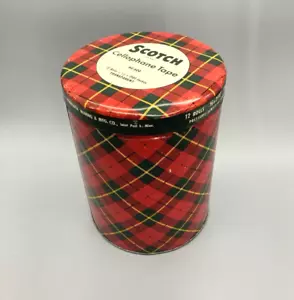 Vintage advertising 3M scotch cellophane tape 12 roll tin red green plaid HTF - Picture 1 of 7