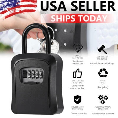 Key Safe 4-Digit Combination Lock Box Wall Mount Storage Safety Security Outdoor - Image 1 of 4