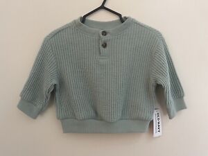 Old Navy Baby Boy Cozy Soft Thermal-Knit Henley Long Sleeve Shirt Blue 0-3 M NWT