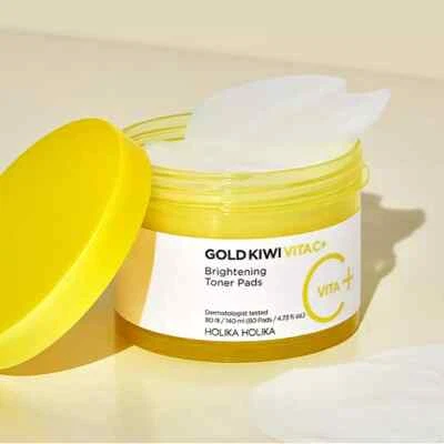 Almohadillas de tóner iluminadoras HOLIKA HOLIKA Gold Kiwi Vita C+ 140 ml (80 almohadillas) nuevas en caja x2027 Foto 1 de 4