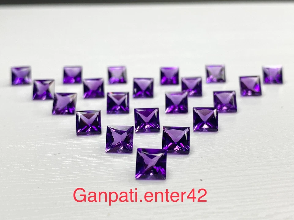 Natural Amethyst Faceted Princess Square Cut 6x6 MM 5 Pcs Lot Loose Gemstone E - Image 1 of 4