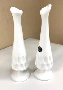 Vintage Mid-Century Fenton Swung Vase Set Olde Virginia Milk Glass Sticker MCM - Picture 1 of 15