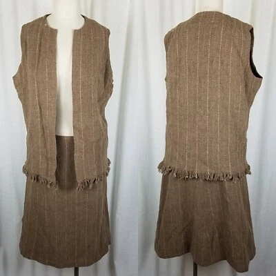 Vintage Handmade Pinstripes Wool Mod Skirt Blazer Jacket Skirt Suit Womens L XL - Image 1 of 4