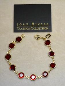 JOAN RIVERS GOLD PLATED RUBY RHINESTONE CHANNEL BRACELET NEW 7 3/8" L NEW BOX