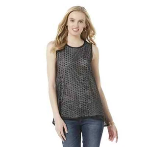 Covington Women's Black White Sleeveless Mesh Sharkbite Blouse Tank Top Medium M - Picture 1 of 4