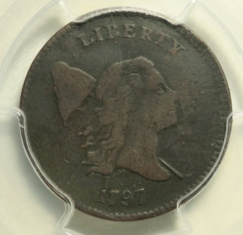 1797 Flowing Hair Half Cent .005 PCGS Very Fine Details. 1 Over 1 Cover