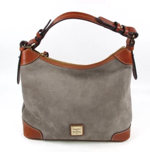 Dooney & Bourke Suede Hobo Grey w/ Brown Leather Accents (14) - Picture 1 of 8