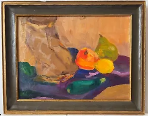 Quadro vintage metà secolo scuola americana modernista natura morta di frutta - Foto 1 di 4