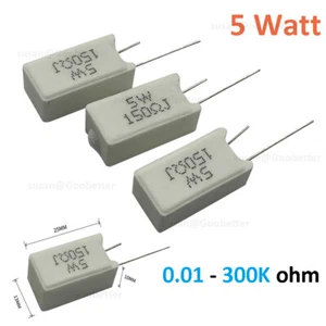 5 Watt Wire wound Cement Resistors Vertical 0.01 ohm to 300K ohm 5% J Full range - Picture 1 of 12