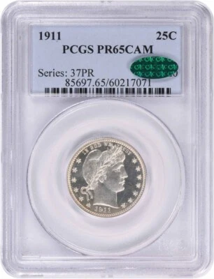 1911 Barber Silver Quarter PR65CAM PCGS (CAC) - Image 1 of 4