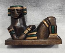 HAND-CARVED WOODEN AZTEC/MAYAN/MEXICAN incense burner MALE FIGURAL RECLINED