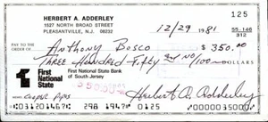 Herb Adderley D.2020 (HOF) signed check -Green Bay Packers 3x Super Bowl - Imagen 1 de 2