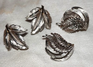 Vintage Set = 2 Paar Krone TRIFARI Silber Blatt Clip Ohrringe - Bild 1 von 6