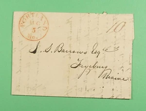 DR WHO 1836 STAMPLESS F/L PAID 10C PORTLAND ME RED CANCEL TO FRYEBURG ME R05676 - Picture 1 of 4