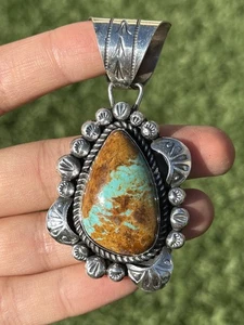 Navajo Native American Sterling Silver Turquoise Handmade Pendant R Yazzie Gift - Bild 1 von 12