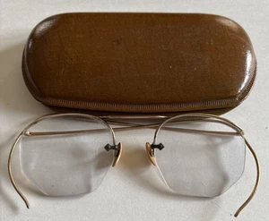 Vintage/Antique Gold Metal Eyeglasses With Case - Imagen 1 de 5